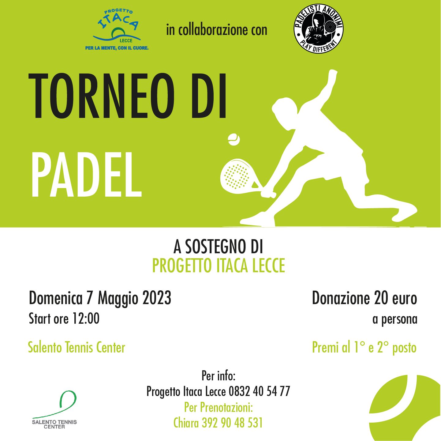 Torneo di Padel a sostegno di Progetto Itaca Lecce
